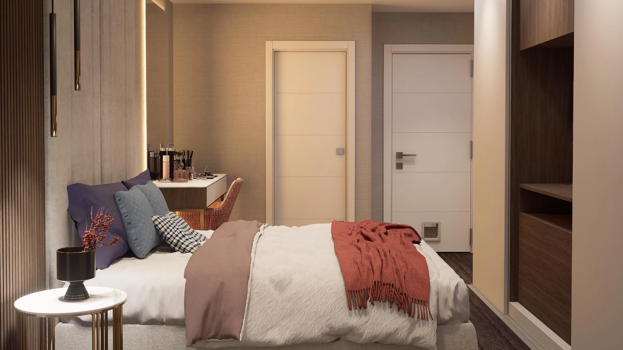O quarto da suite em 3D.
