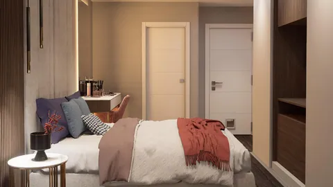 O quarto da suite em 3D.
